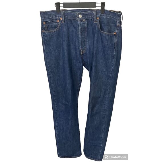 Levis 501 Jean Men 36x32 Blue Denim Pant Button Fly Outdoors Preppy Dark Wash N2 - Picture 1 of 11